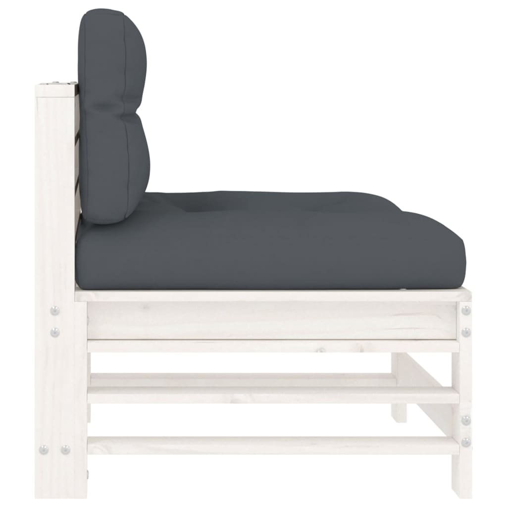 Canapés centraux avec coussins 2 pcs blanc bois de pin massif Éléments pour canapés modulables de jardin vidaXL