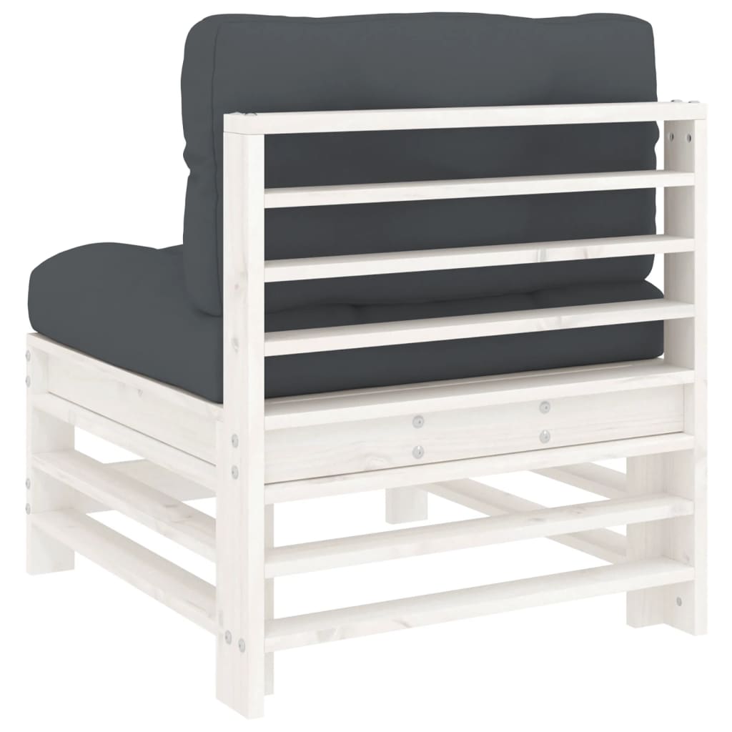 Canapés centraux avec coussins 2 pcs blanc bois de pin massif Éléments pour canapés modulables de jardin vidaXL
