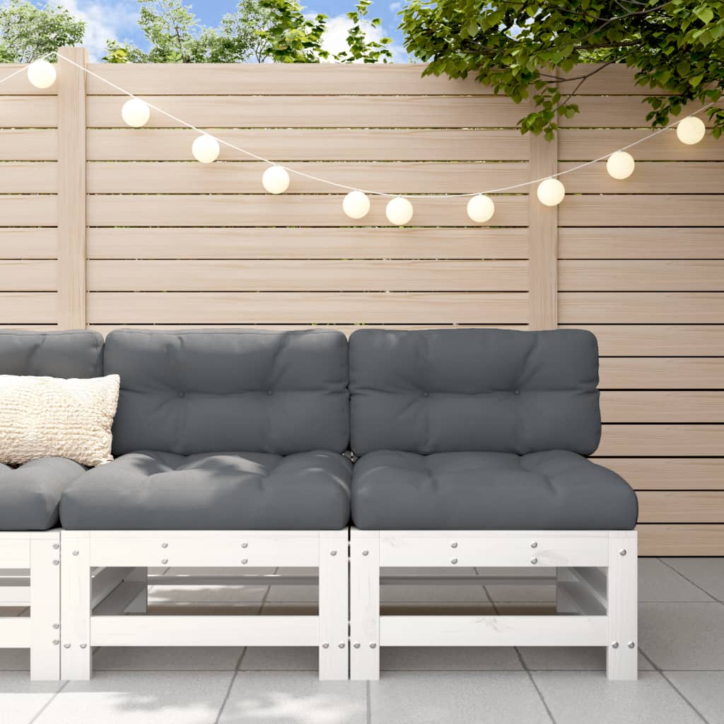 Canapés centraux avec coussins 2 pcs blanc bois de pin massif Éléments pour canapés modulables de jardin vidaXL
