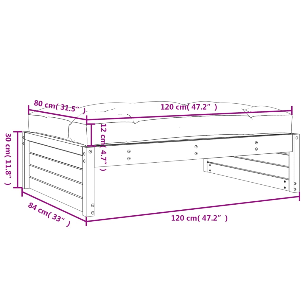 Repose-pied de jardin 120x80 cm noir bois de pin massif Éléments pour canapés modulables de jardin vidaXL