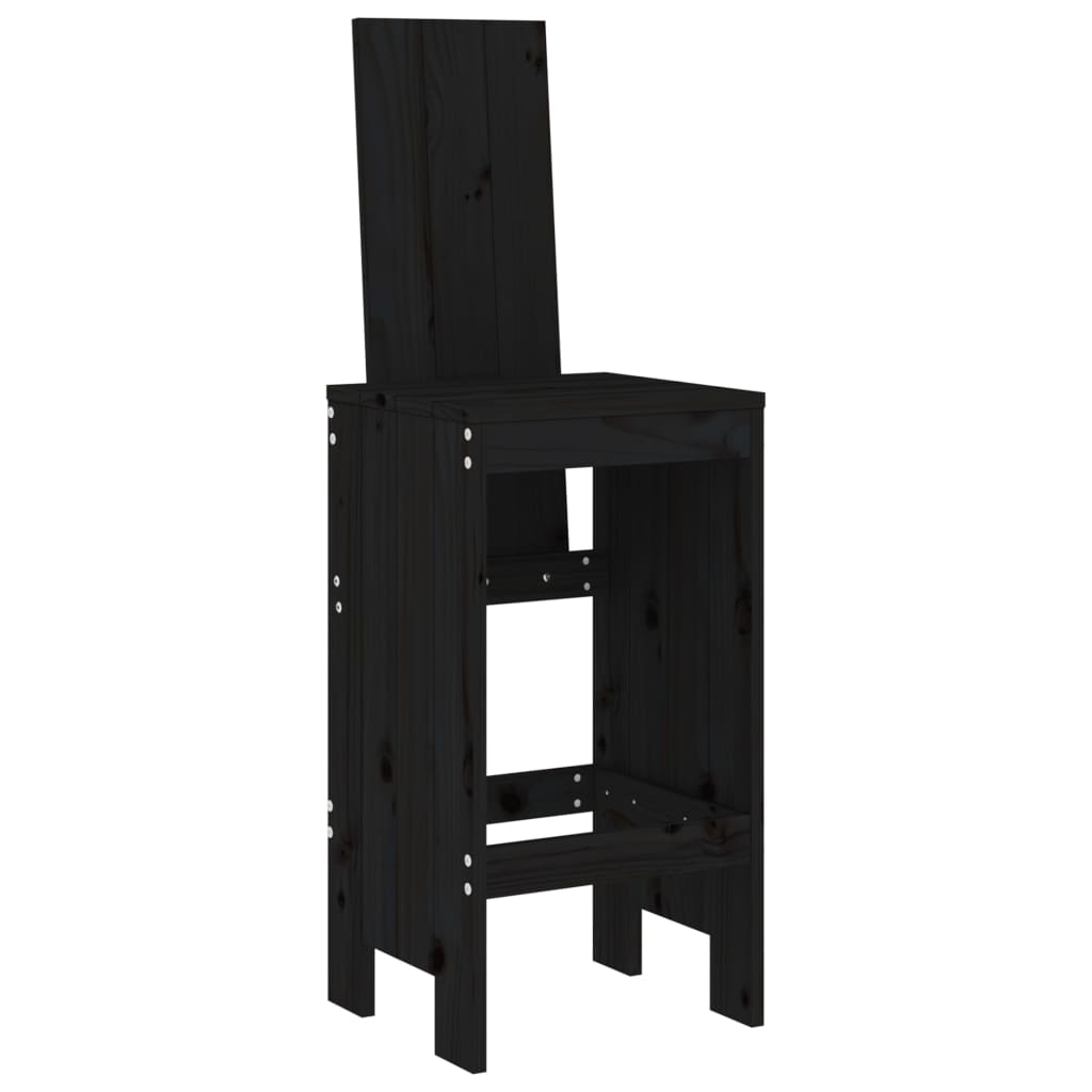 Ensemble de bar de jardin 3 pcs noir bois de pin massif