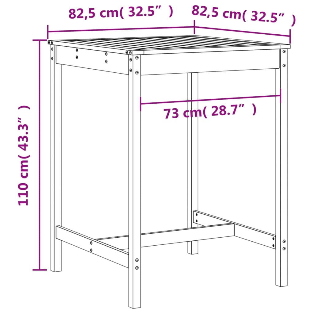 Ensemble de bar de jardin 3 pcs noir bois de pin massif