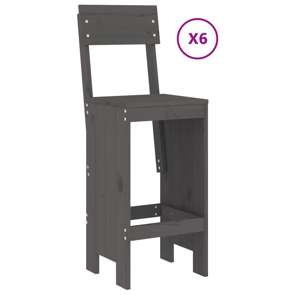 Ensemble de bar de jardin 7 pcs gris bois de pin massif