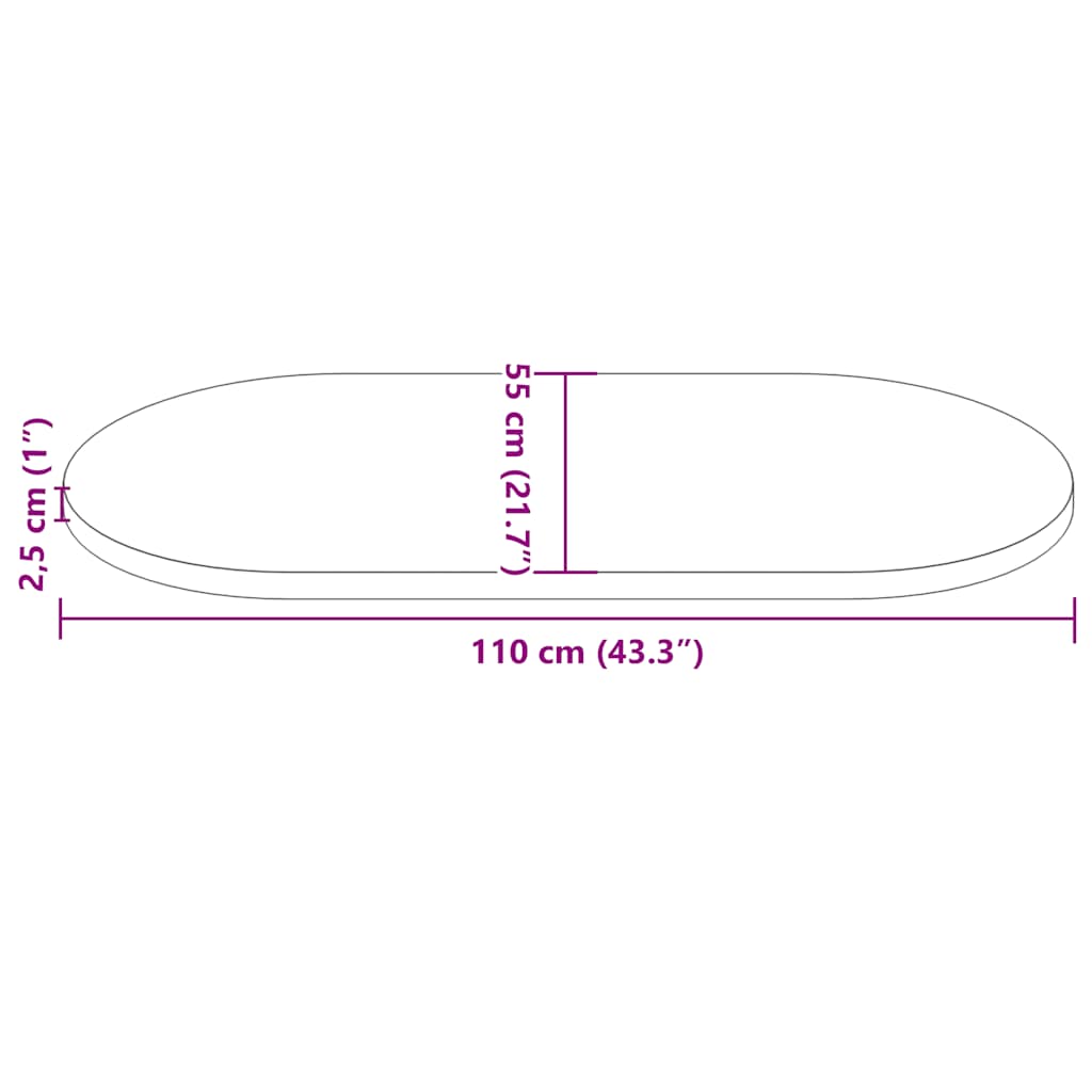 Dessus de table blanc 110x55x2,5 cm bois de pin massif ovale - XIOS