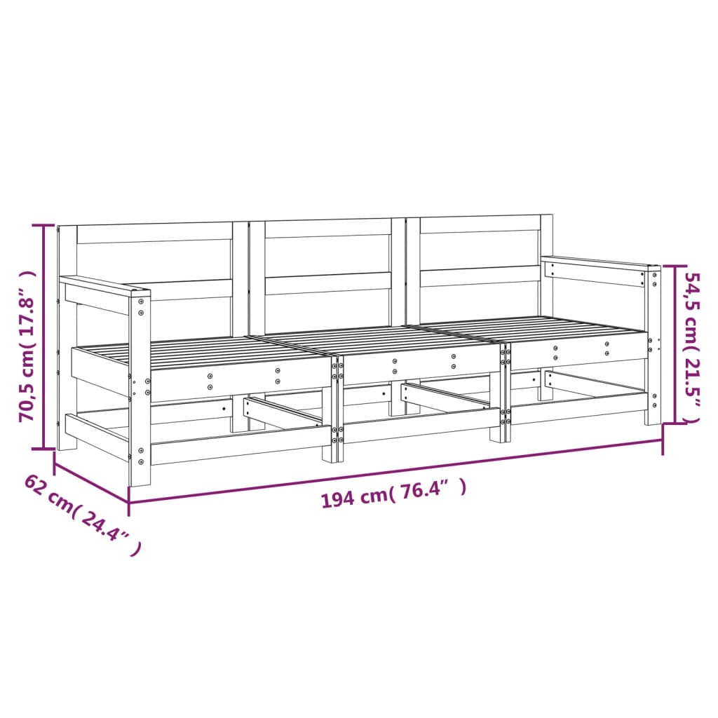Salon de jardin 3 pcs bois massif douglas Éléments pour canapés modulables de jardin vidaXL