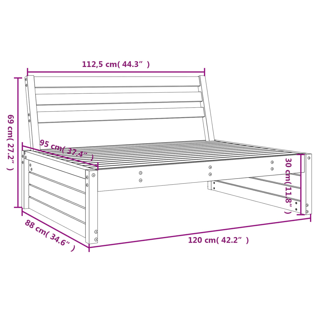 Canapé central de jardin marron miel 120x80 cm bois pin massif Éléments pour canapés modulables de jardin vidaXL