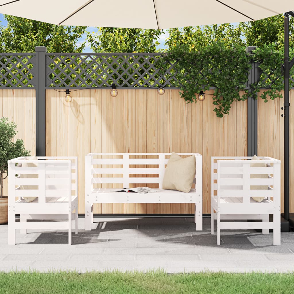 Salon de jardin 3 pcs blanc bois massif de pin - XIOS