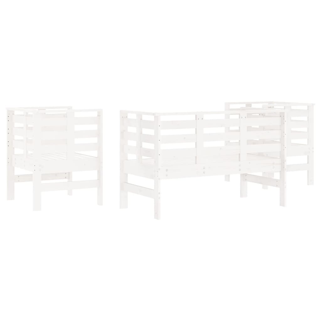 Salon de jardin 3 pcs blanc bois massif de pin - XIOS