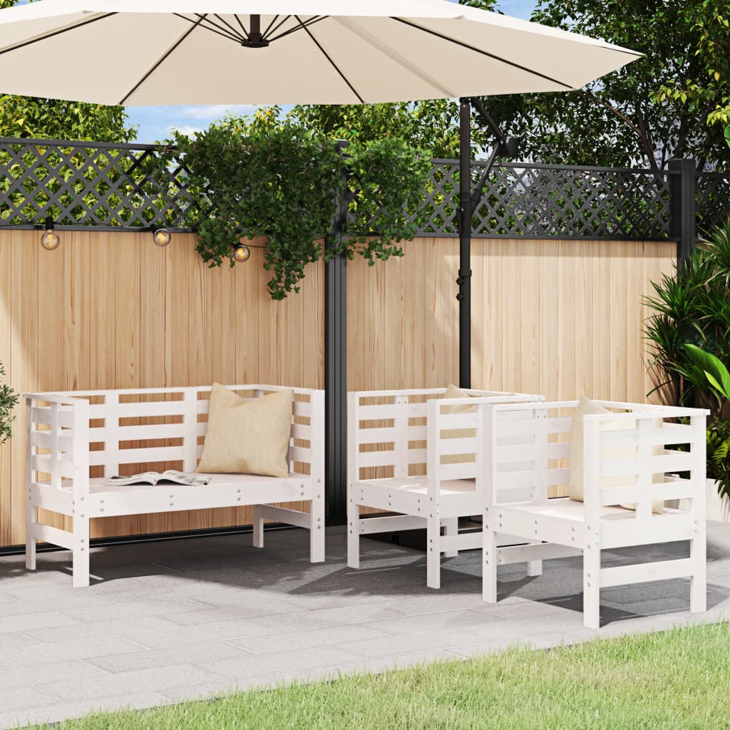 Salon de jardin 3 pcs blanc bois massif de pin - XIOS