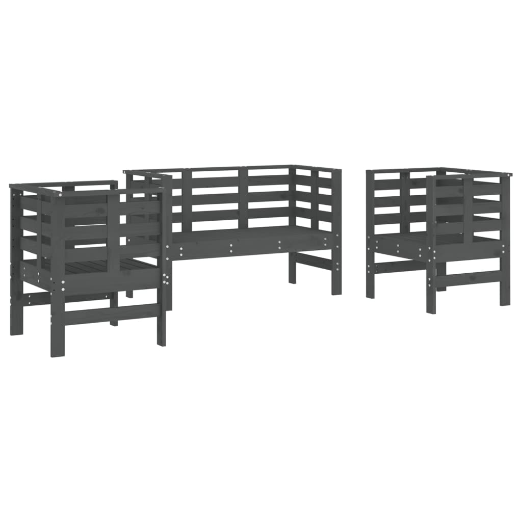 Salon de jardin 3 pcs gris bois massif de pin - XIOS