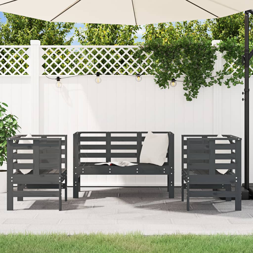Salon de jardin 3 pcs gris bois massif de pin - XIOS