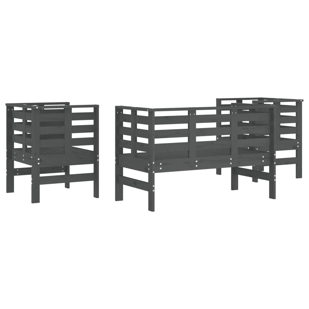 Salon de jardin 3 pcs gris bois massif de pin - XIOS