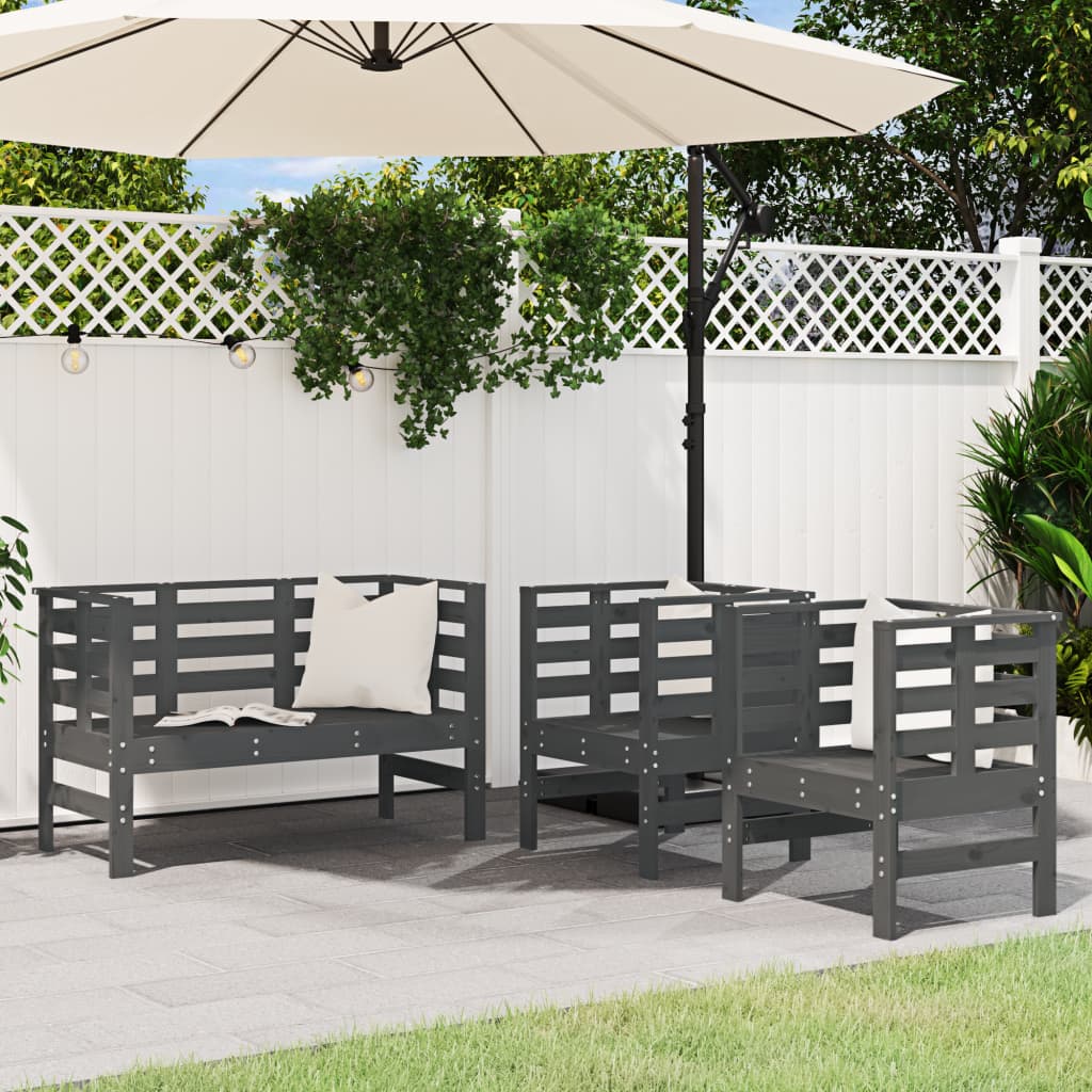 Salon de jardin 3 pcs gris bois massif de pin - XIOS