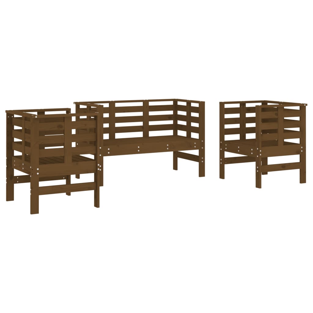 Salon de jardin 3 pcs marron miel bois de pin massif - XIOS