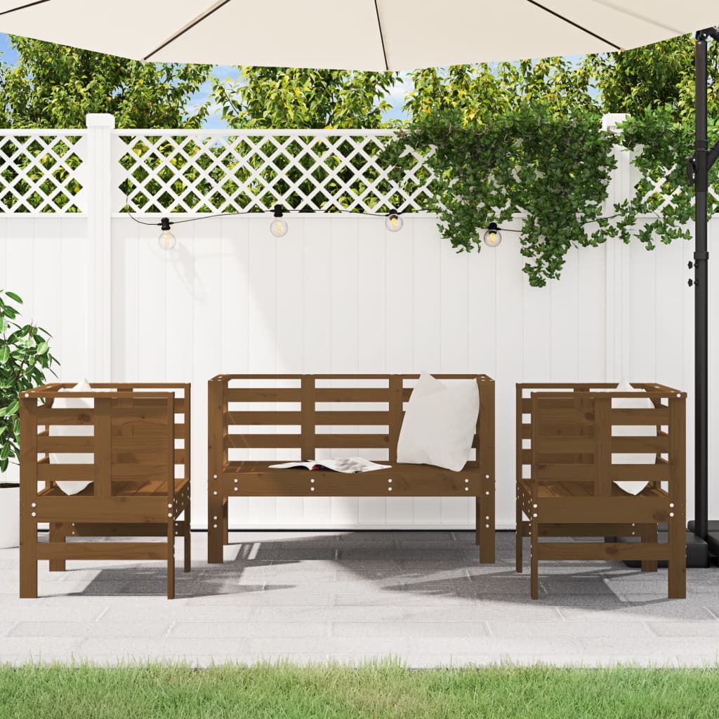 Salon de jardin 3 pcs marron miel bois de pin massif - XIOS