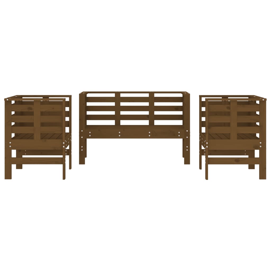 Salon de jardin 3 pcs marron miel bois de pin massif - XIOS