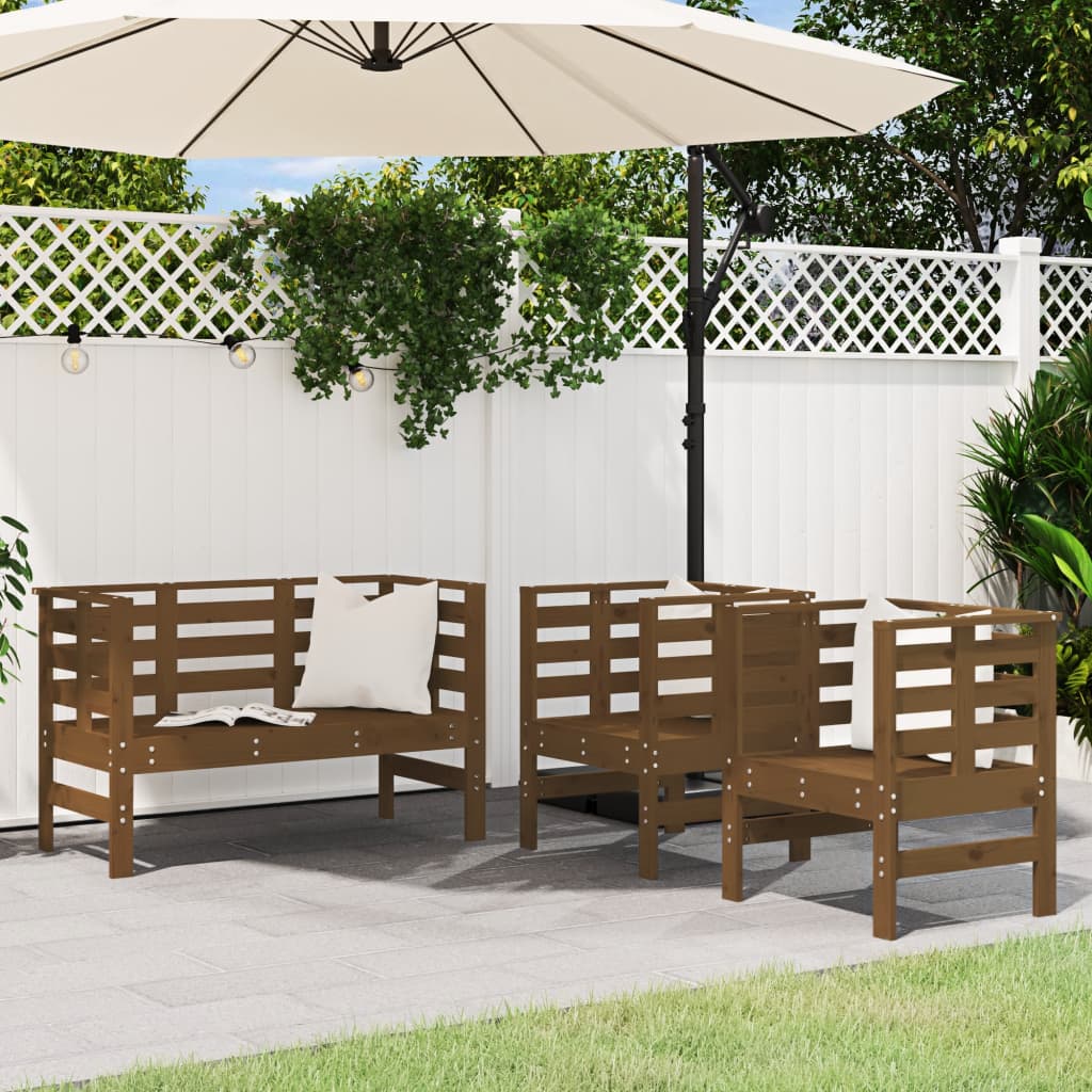 Salon de jardin 3 pcs marron miel bois de pin massif - XIOS