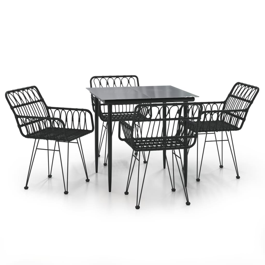 Ensemble à manger de jardin 5 pcs Noir Résine tressée