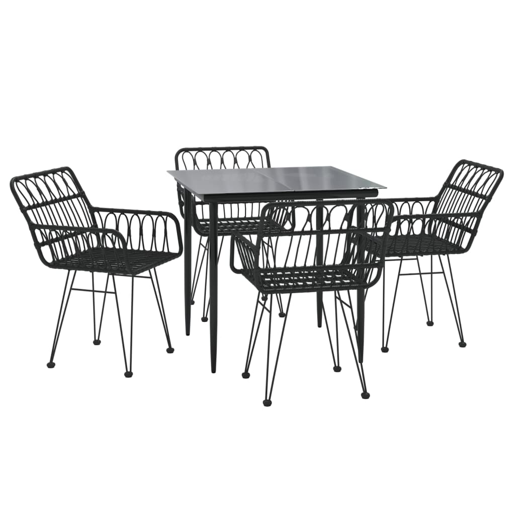 Ensemble à manger de jardin 5 pcs Noir Résine tressée