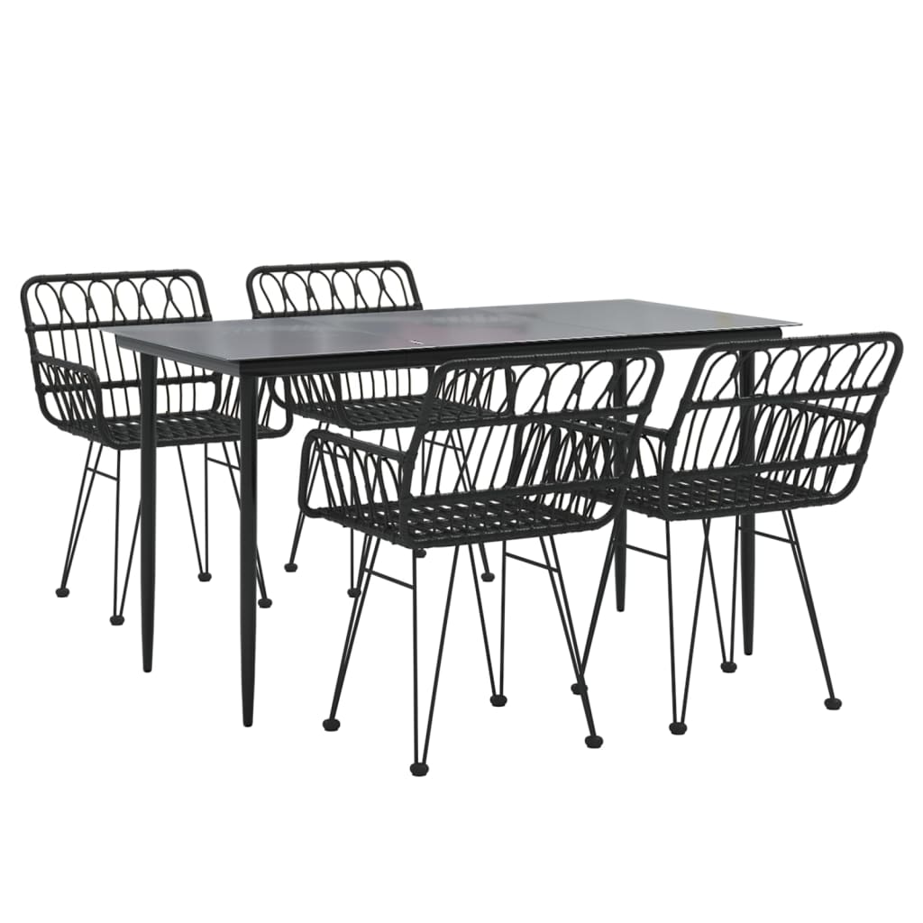 Ensemble à manger de jardin 5 pcs Noir Résine tressée