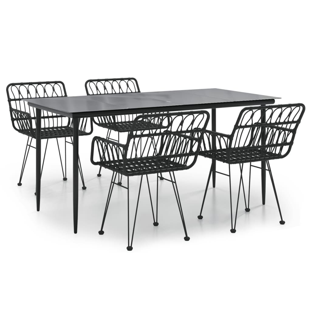 Ensemble à manger de jardin 5 pcs Noir Résine tressée