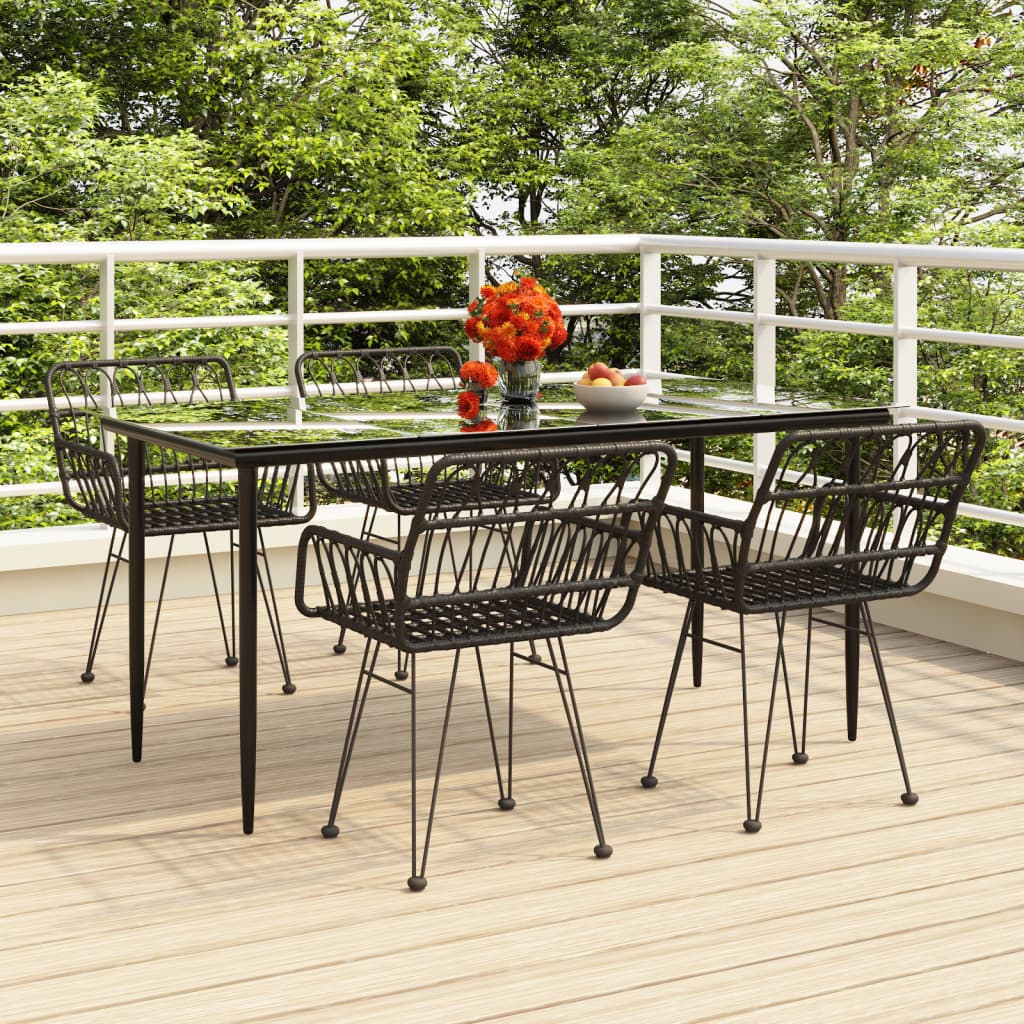 Ensemble à manger de jardin 5 pcs Noir Résine tressée