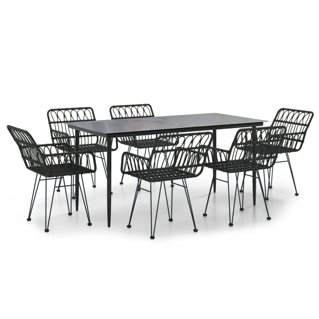 Ensemble à manger de jardin 7 pcs Noir Résine tressée
