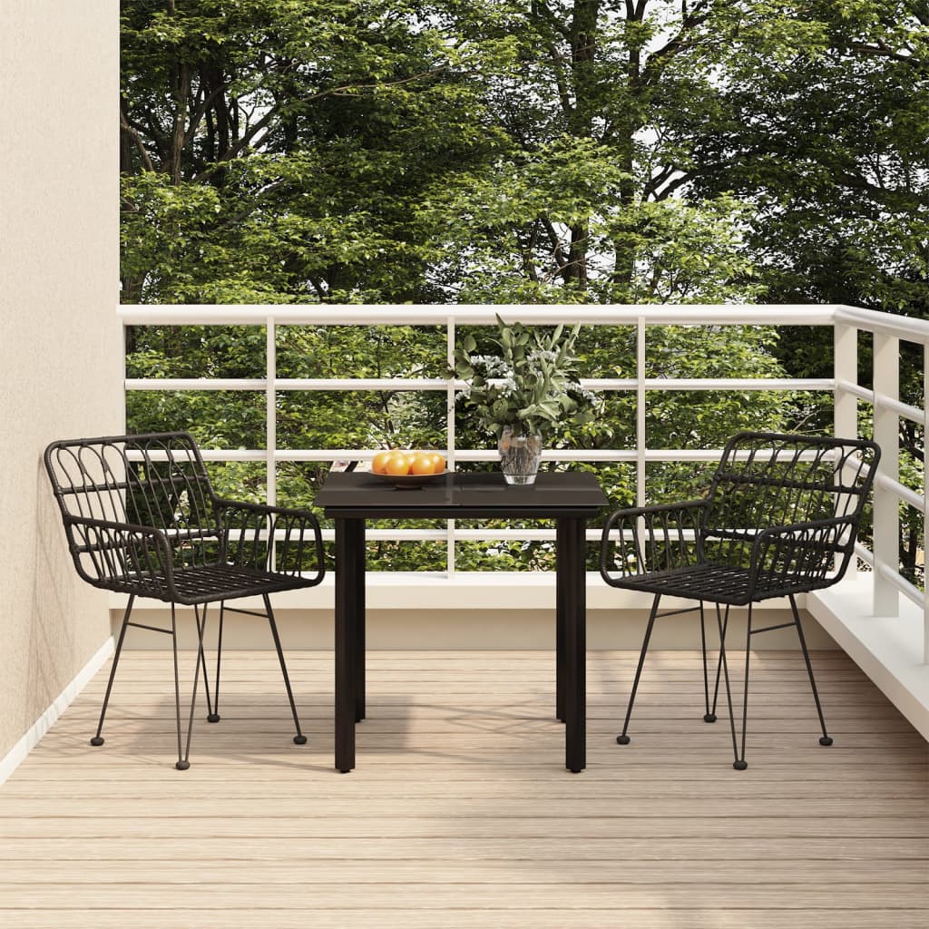 Ensemble à manger de jardin 3 pcs Noir Résine tressée