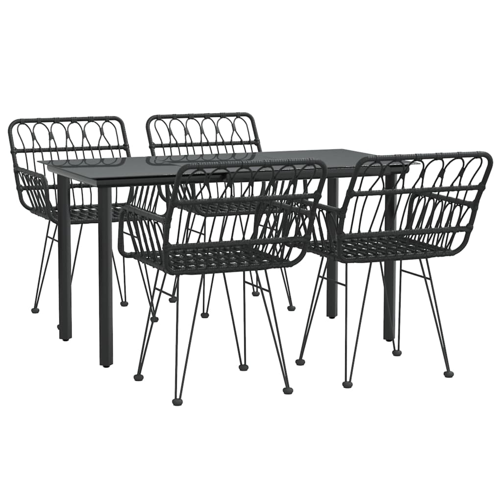 Ensemble à manger de jardin 5 pcs Noir Résine tressée