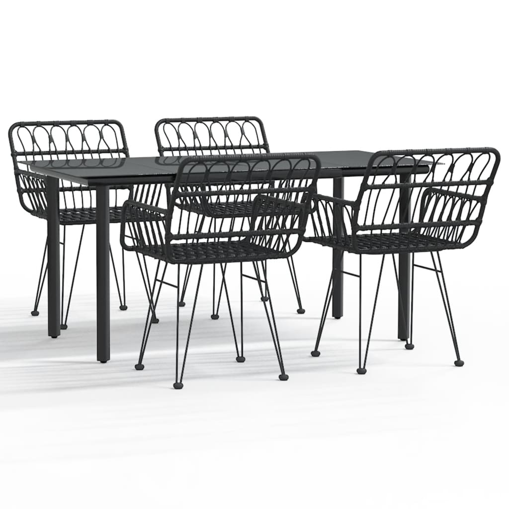 Ensemble à manger de jardin 5 pcs Noir Résine tressée