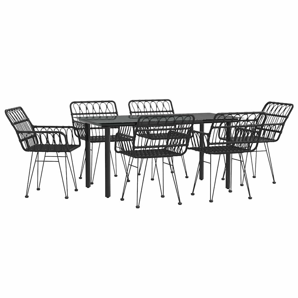 Ensemble à manger de jardin 7 pcs Noir Résine tressée