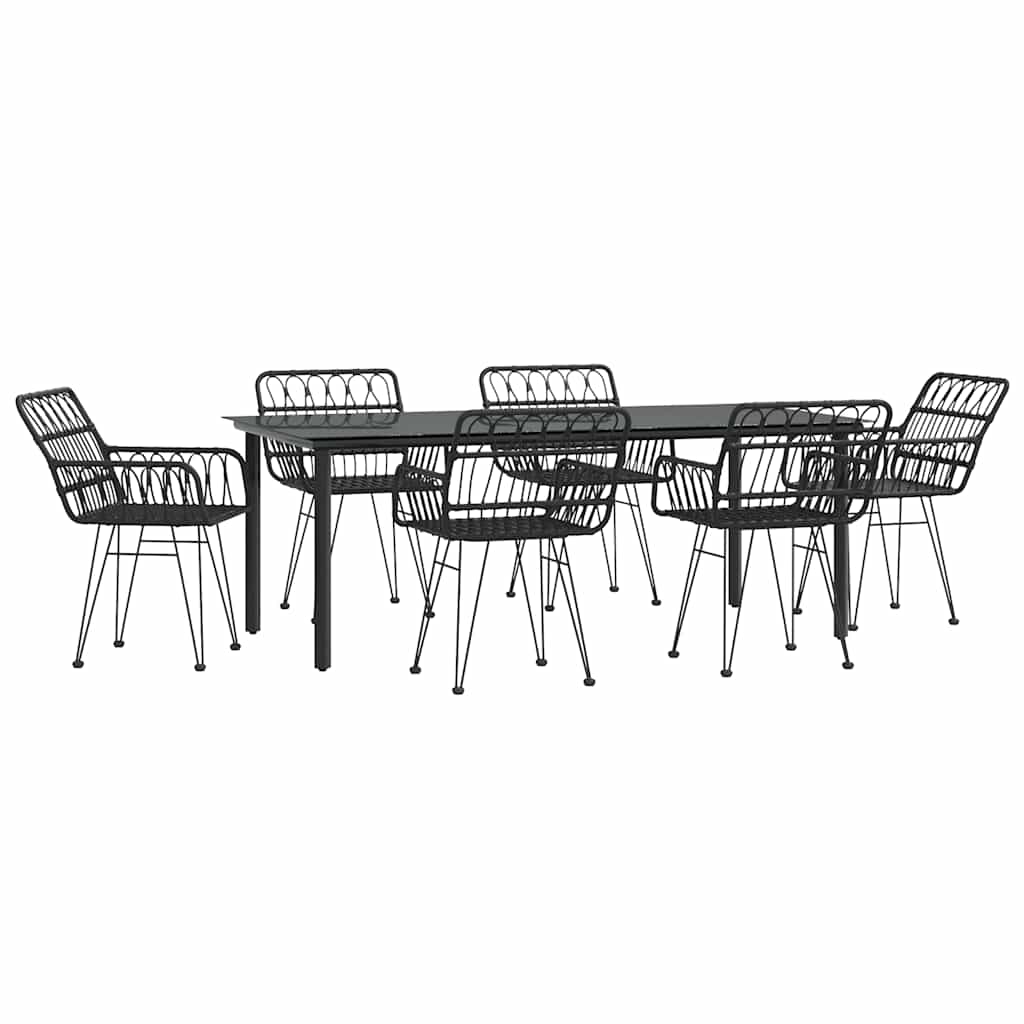 Ensemble à manger de jardin 7 pcs Noir Résine tressée
