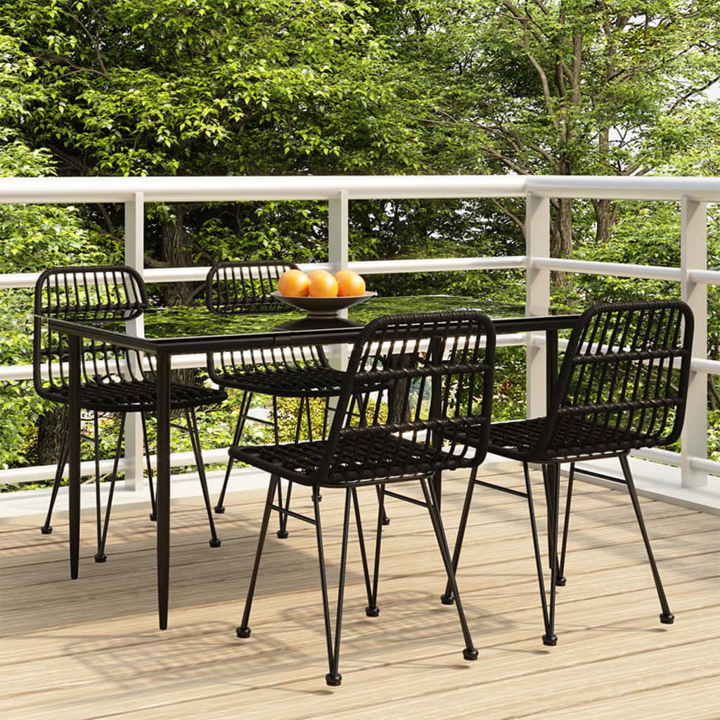 Ensemble à manger de jardin 5 pcs Noir Résine tressée