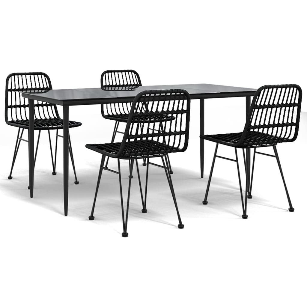 Ensemble à manger de jardin 5 pcs Noir Résine tressée