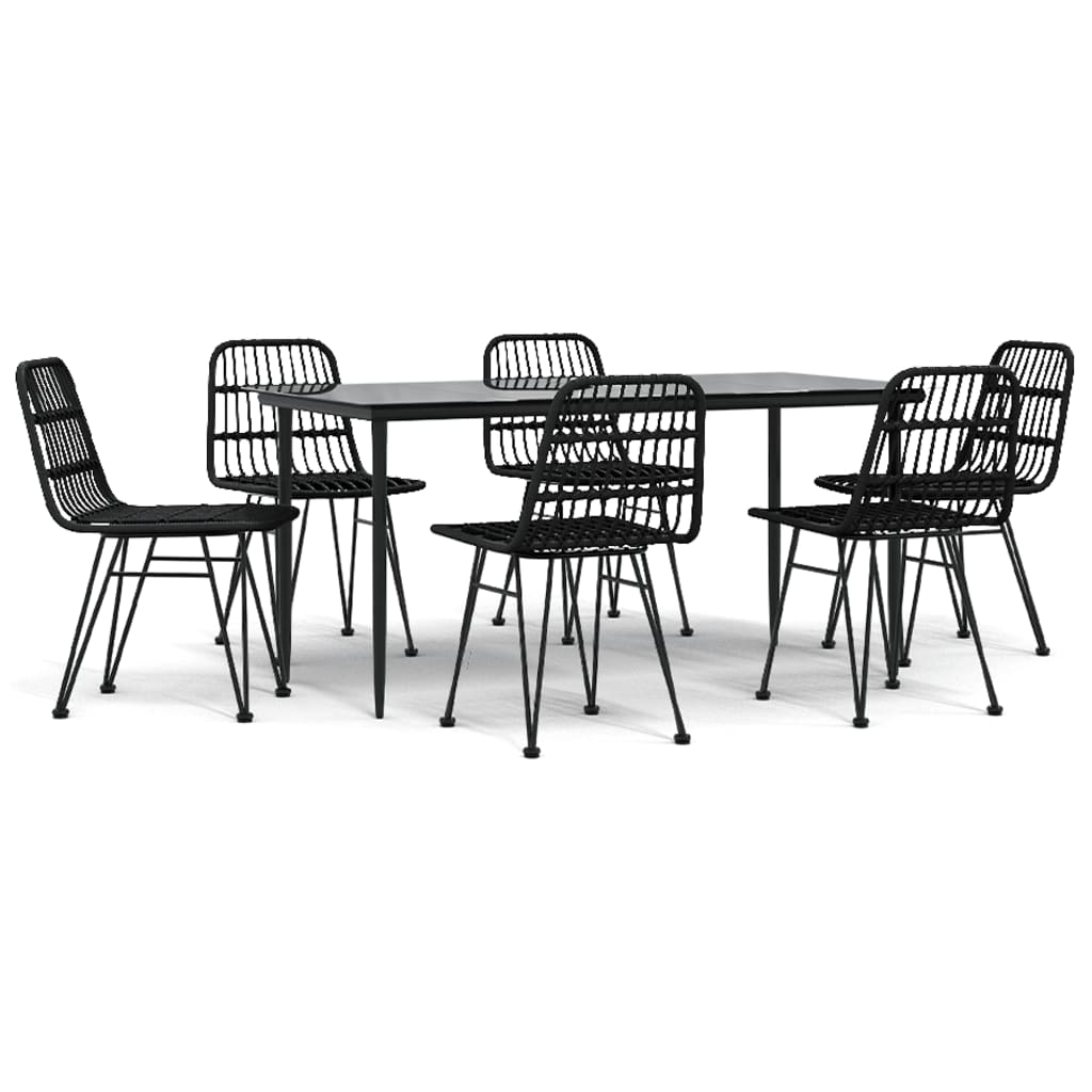 Ensemble à manger de jardin 7 pcs Noir Résine tressée