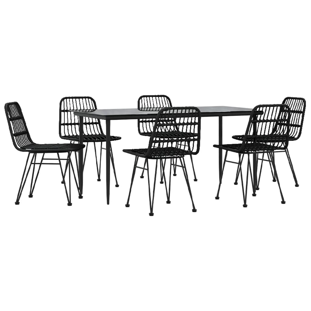 Ensemble à manger de jardin 7 pcs Noir Résine tressée