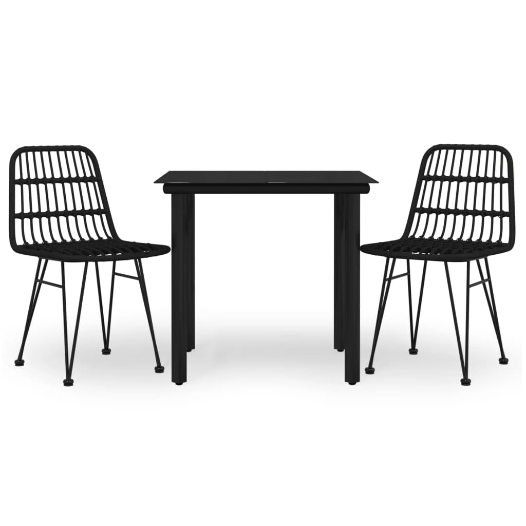 Ensemble à manger de jardin 3 pcs Noir Résine tressée