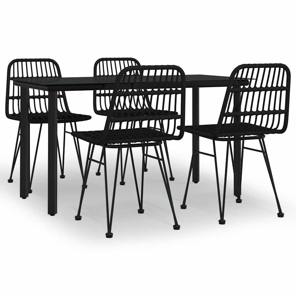 Ensemble à manger de jardin 5 pcs Noir Résine tressée