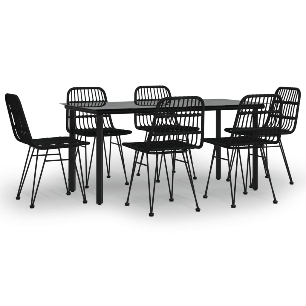 Ensemble à manger de jardin 7 pcs Noir Résine tressée