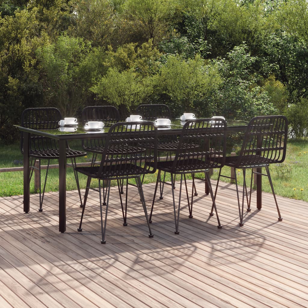 Ensemble à manger de jardin 7 pcs Noir Résine tressée