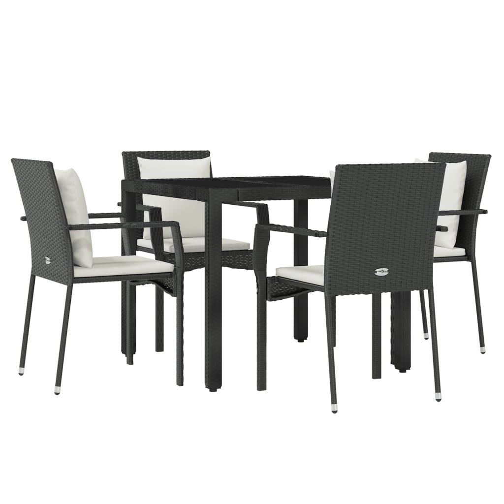 Ensemble à manger de jardin coussins 5pcs Noir Résine tressée