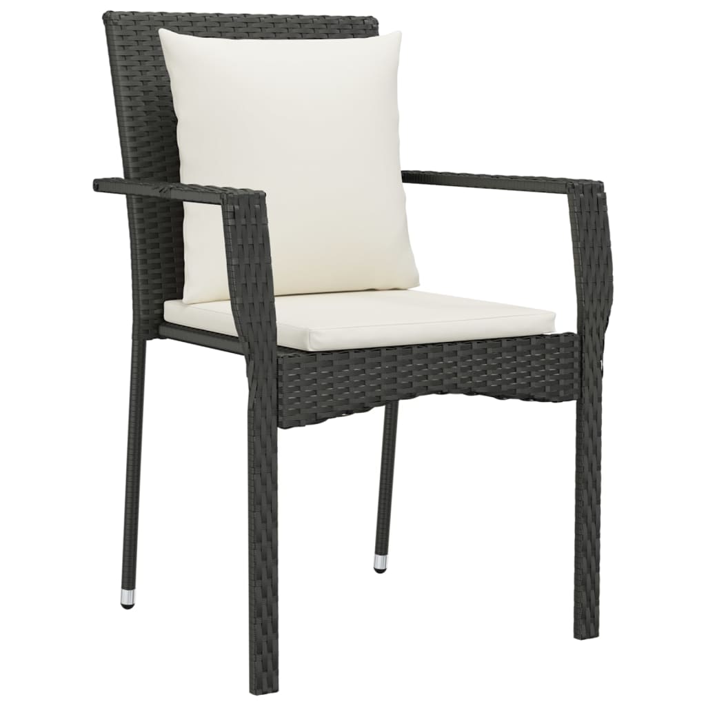 Ensemble à manger de jardin coussins 7pcs Noir Résine tressée