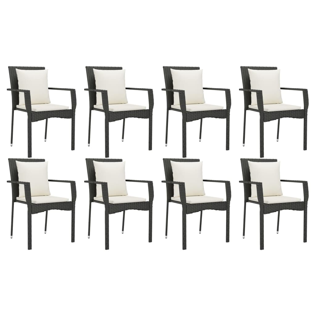 Ensemble à manger jardin 9pcs et coussins noir résine tressée