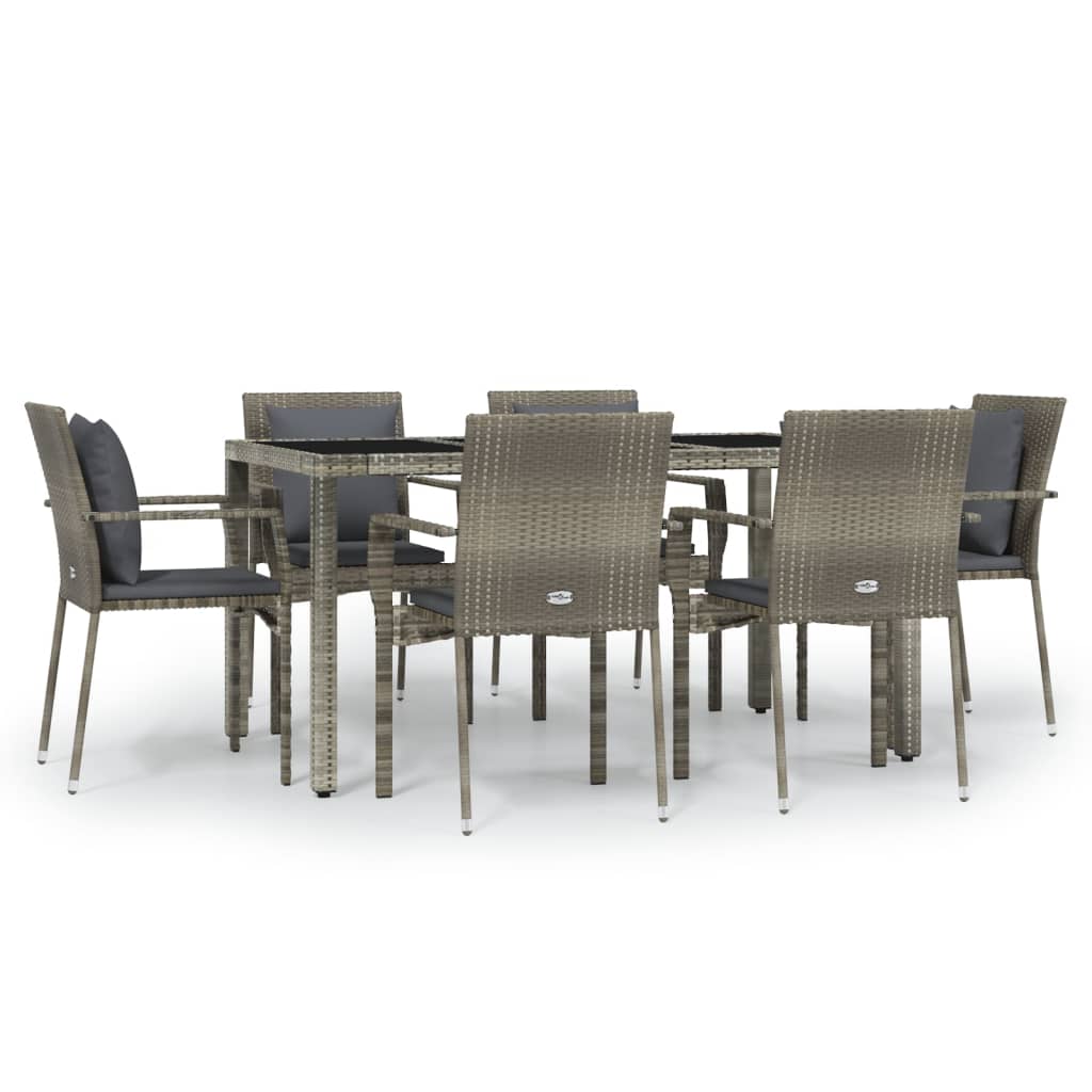 Ensemble à manger jardin et coussins 7 pcs gris rotin