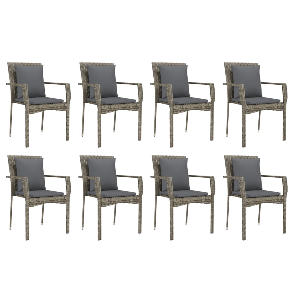 Ensemble à manger de jardin 9 pcs coussins gris résine tressée