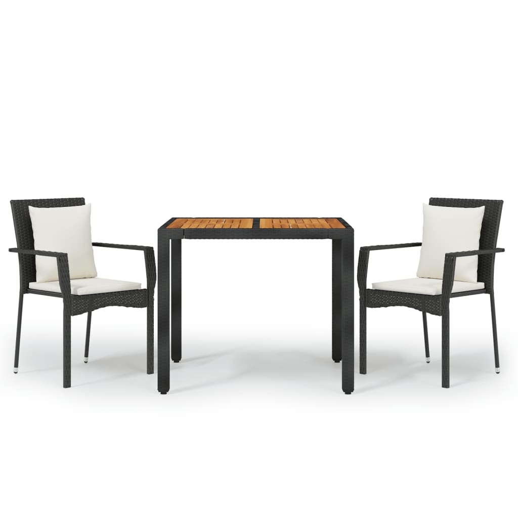 Ensemble à manger de jardin avec coussins 3 pcs Noir