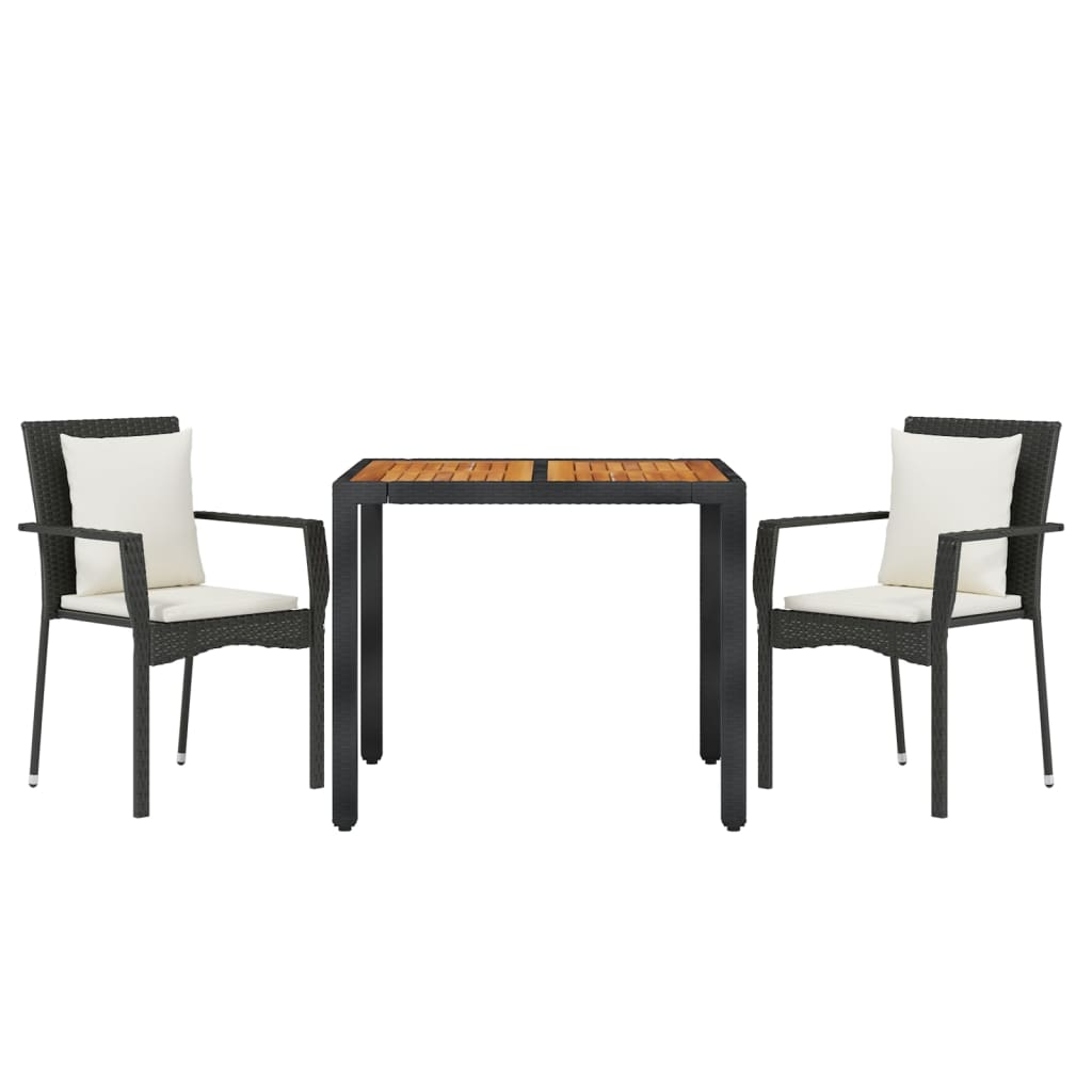 Ensemble à manger de jardin avec coussins 3 pcs Noir