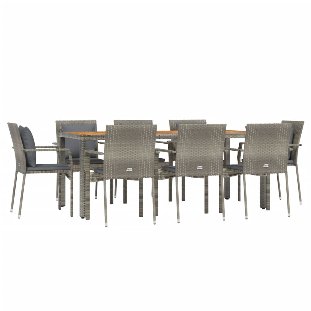 Ensemble à manger de jardin 9 pcs coussins gris résine tressée