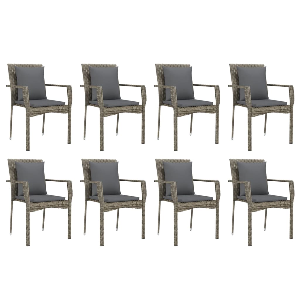 Ensemble à manger de jardin 9 pcs coussins gris résine tressée