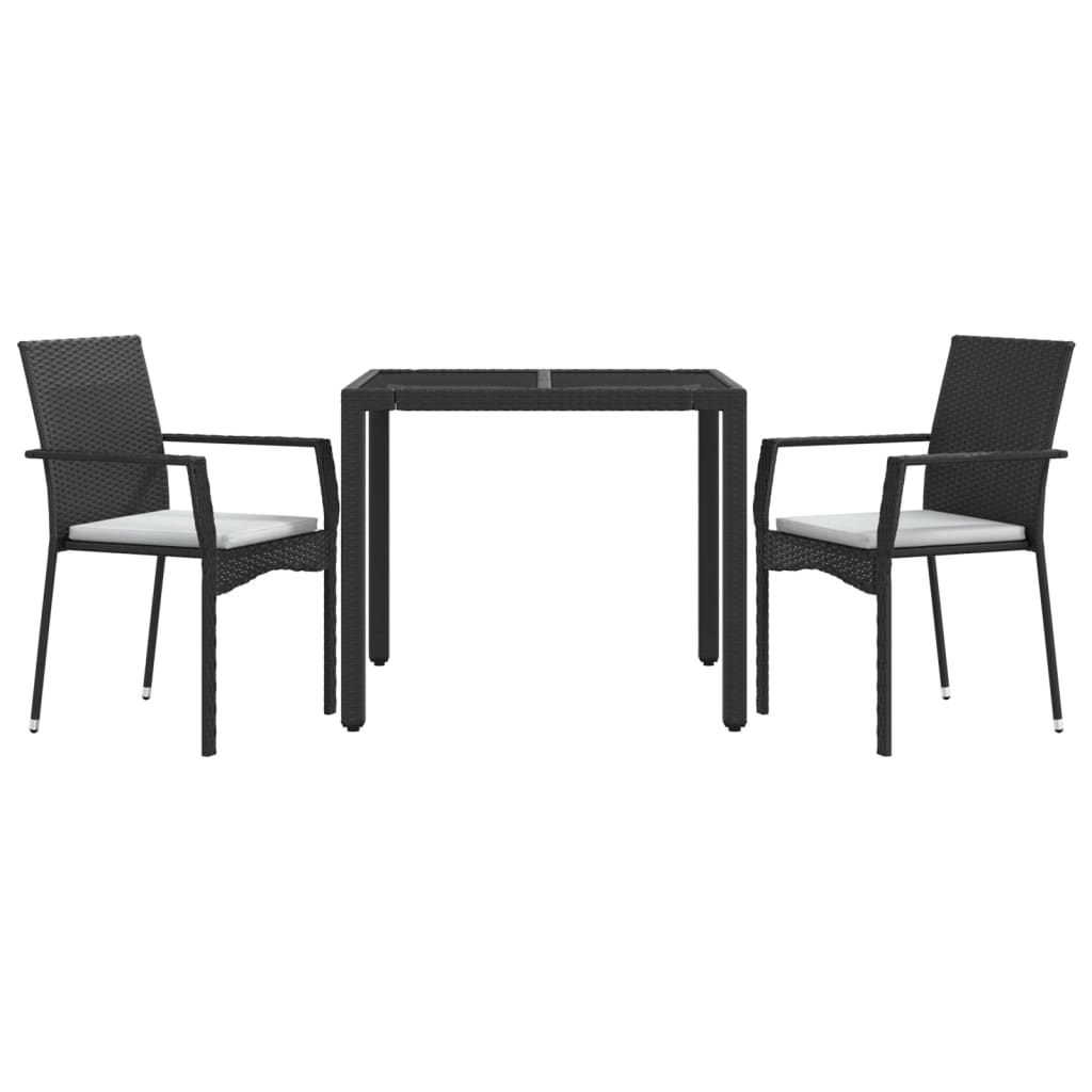 Ensemble à manger de jardin avec coussins 3 pcs Noir